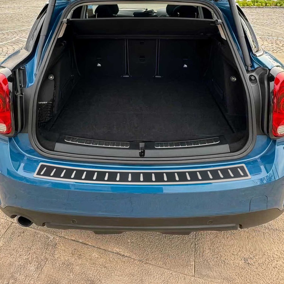 MINI COOPER COUNTRYMAN Rear Bumper Sill Cover - Omac - S.Steel + Carbon Foiled - Gloss Silver - 2017